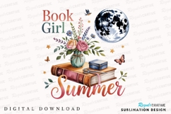 Summer Reading With Book Floral Moon Sublimation PNG Product Image 1