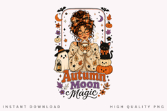 Autumn Moon Magic PNG Sublimation Design, Retro Fall Girl Product Image 1