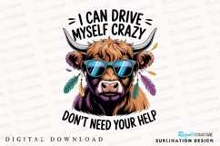 Crazy Highland Cow With Sunglasses Sublimation PNG Product Image 1