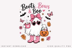 Boots Bows And Boo PNG, Pink Ghost Coffee Sublimation Product Image 1
