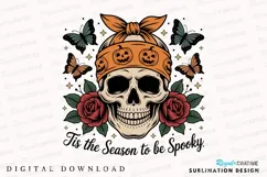 Halloween Skull with Bandana Roses Sublimation PNG Product Image 1