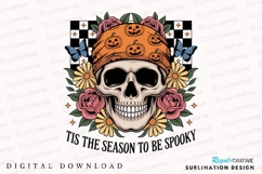 Halloween Skull with Pumpkin Bandana Sublimation PNG Product Image 1