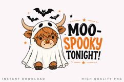 Moo Spooky Tonight PNG Sublimation Design, Ghost Highland Product Image 1