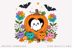 Cute Ghost In Heart Pumpkin PNG, Colorful Fall Halloween Product Image 2