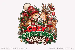 Cozy Reindeer Couple Christmas Hello Winter Holiday PNG Product Image 1