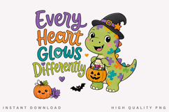 Every Heart Glows Differently PNG, Autism Halloween Dino Product Image 1
