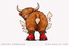 Christmas Highland Cow PNG Sublimation Design, Funny Cow But Product Image 1