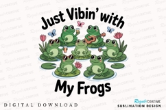 Cartoon Frogs Hanging Out On Lily Pads Sublimation PNG Product Image 1