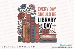 Library Day Books Floral Design Illustration Sublimation PNG Product Image 1