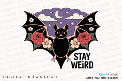 Bat with Roses and Flowers Against Purple Sublimation PNG Product Image 1