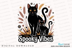 Two Black Cats with Wheat and Spooky Sublimation PNG Product Image 1