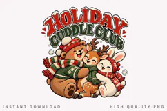Holiday Cuddle Club PNG Sublimation Design, Cute Woodland Product Image 1