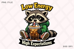 Low Energy High Expectations Funny Raccoon Meme Shirt Design Product Image 1