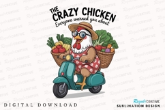 Cartoon Chicken Rides Scooter Delivering Sublimation PNG Product Image 1