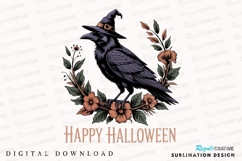 Halloween Raven Wearing Witch Hat Surrounded Sublimation PNG Product Image 1