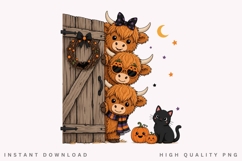 Halloween Highland Cow PNG Sublimation Design, Cute Stacked Product Image 1