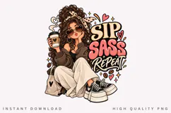 Sleep Sassy Repeat PNG, Coffee Girl Clipart, Cozy Fashion Product Image 1