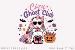 Cozy Ghost Club PNG, Pink Ghost Coffee Sublimation Product Image 2