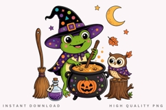Cute Witch Frog PNG Sublimation Design, Halloween Frog Product Image 2