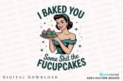 Retro Woman Holding Cupcakes with Sublimation PNG Product Image 1