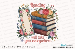 Books With Flowers And Bookmark Design Sublimation PNG Product Image 1