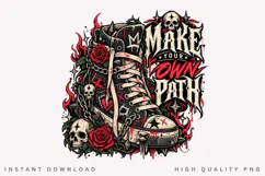 Gothic Black High Top Sneaker with Red Roses, Skulls Product Image 1