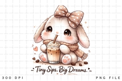 Tiny Sips Big Dreams Cute Bunny Coffee Lover PNG Design Product Image 2