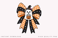 Coquette Ghost Bow PNG, Cute Halloween Ghost Plaid Bow Product Image 1