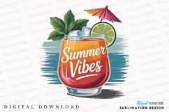 Summer Vibes Cocktail Illustration with Lime Sublimation PNG Product Image 1
