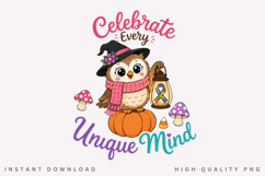 Celebrate Every Unique Mind PNG, Autism Awareness Owl Product Image 1