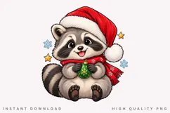 Christmas Raccoon PNG Sublimation Design, Cute Baby Raccoon Product Image 1