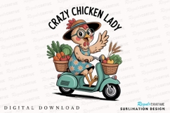 Chicken Lady Delivering Groceries On Scooter Sublimation PNG Product Image 1