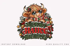 Merry Haring Holidays Highland Cow Christmas Winter PNG Product Image 1