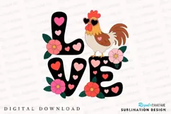 Cartoon Love Rooster Flowers Valentines Day Sublimation PNG Product Image 1