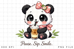 Pause Sip Smile Cute Panda Coffee Lover PNG Design Product Image 1