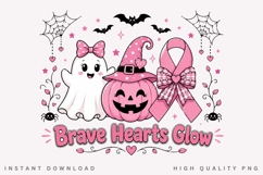 Brave Hearts Glow PNG, Pink Ribbon Ghost Witch Pumpkin Product Image 1