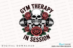 Gym Therapy Skull Roses Sublimation PNG Product Image 1
