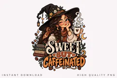 Sweet But Caffeinated PNG, Witchy Coffee Girl Clipart Product Image 2