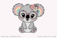 Cute Koala with Glasses PNG Sublimation Design, Rainbow Product Image 1