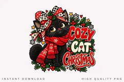 Cozy Black Cat Christmas Winter Holiday Festive PNG Design Product Image 1