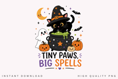 Tiny Paws Big Spells PNG Sublimation Design, Black Cat Product Image 1
