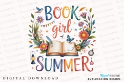 Book Girl Summer Creative Watercolor Sublimation PNG Product Image 1