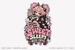 Sweet Sleepy Needs Coffee PNG, Cute Pink Demon Girl Coffee Product Image 2