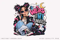 Cosmic Dreamer Girl with Cute Space Cat, Celestial Product Image 2