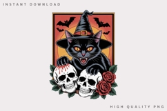 Black Witch Cat Skull PNG, Gothic Halloween Cat Sublimation Product Image 3