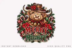 Cute Highland Cow Merry and Mighty Christmas Winter Holiday Product Image 1