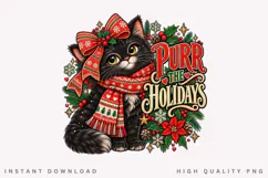 Purr the Holidays Cute Black Cat in Christmas Scarf Product Image 1