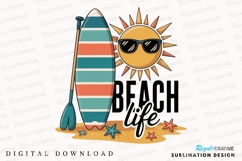 Beach Life Illustration with Surfboard Sun Sublimation PNG Product Image 1