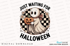 Cartoon Ghost Holding Pumpkin with Halloween Sublimation PNG Product Image 1