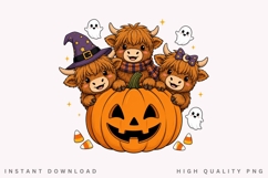 Halloween Highland Cow Pumpkin PNG Sublimation Design Product Image 2